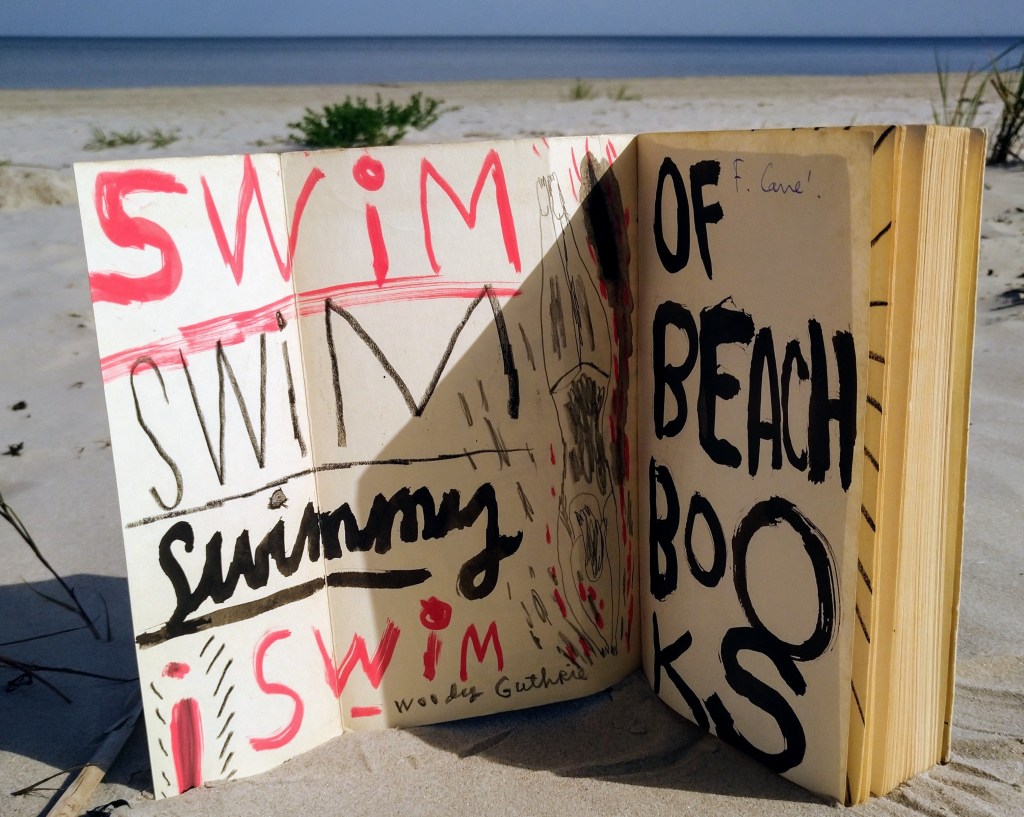 Inside cover of "Les Mots" by Jean Paul Sartre, painted by Jonny Hannah. Gift to the Sea Library. Photo: Beach Books